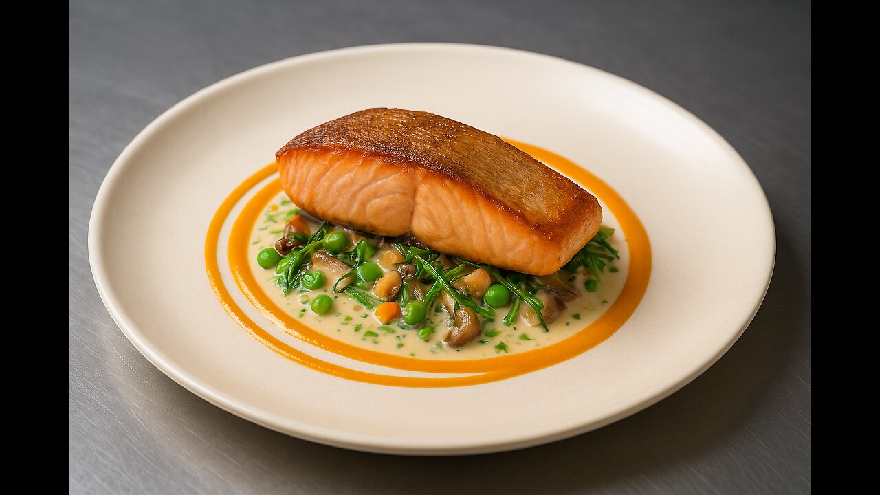 Salmon steak with spinach