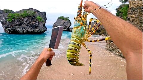 Solo Survival Giant LOBSTER Catch n cook (No Water, No Food)