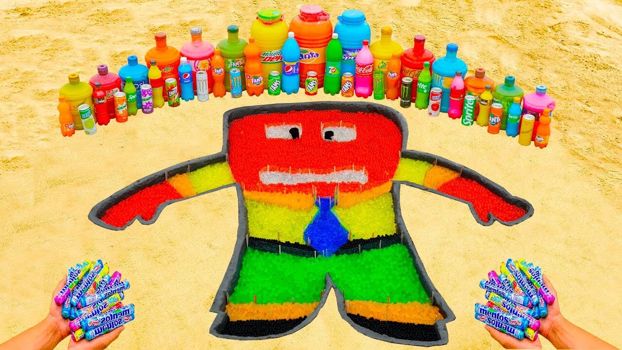 How to make Rainbow Anger Inside Out 2 with Orbeez,Big Fanta, Coca Cola, Mentos & Popular Sodas