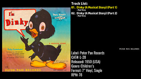 Joe Deane & Peter Pan Orchestra and Chorus – Dinky (Full Record) – 1950 – CAT.# L–28