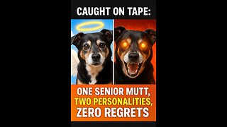 Caught on tape: one senior mutt, two personalities, zero regrets.