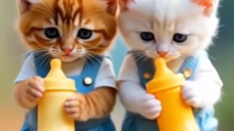 Cutest Baby Kittens in Overalls Drinking Milk – Cuteness Overload! 🍼🐾