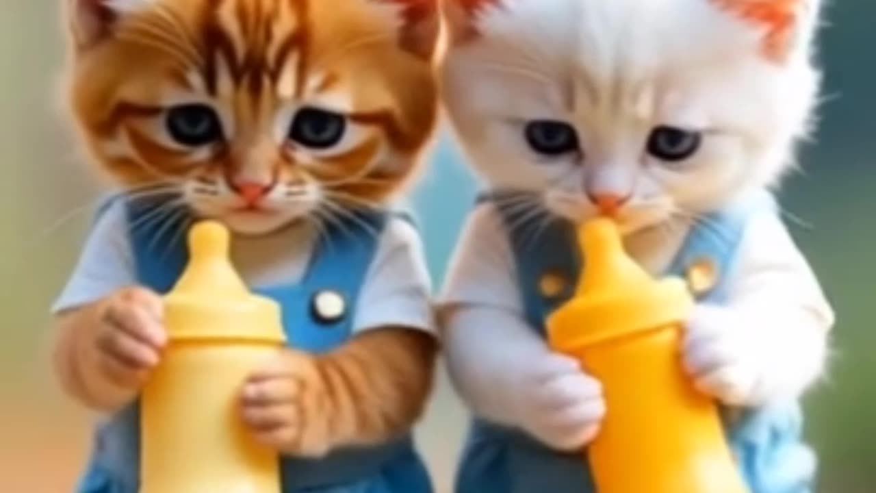 Cutest Baby Kittens in Overalls Drinking Milk – Cuteness Overload! 🍼🐾