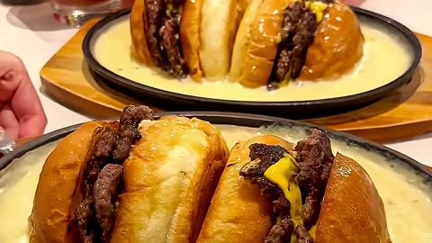 Double beef burger dip in to a cheese hot pot