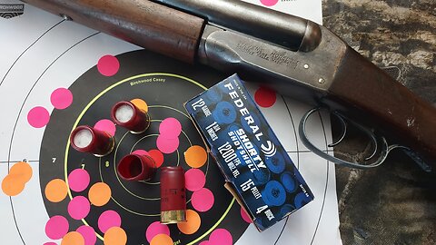 Federal Shorty Shotshells No. 4 Buckshot Loads in 12ga. with 4-shot group and shell breakdown.