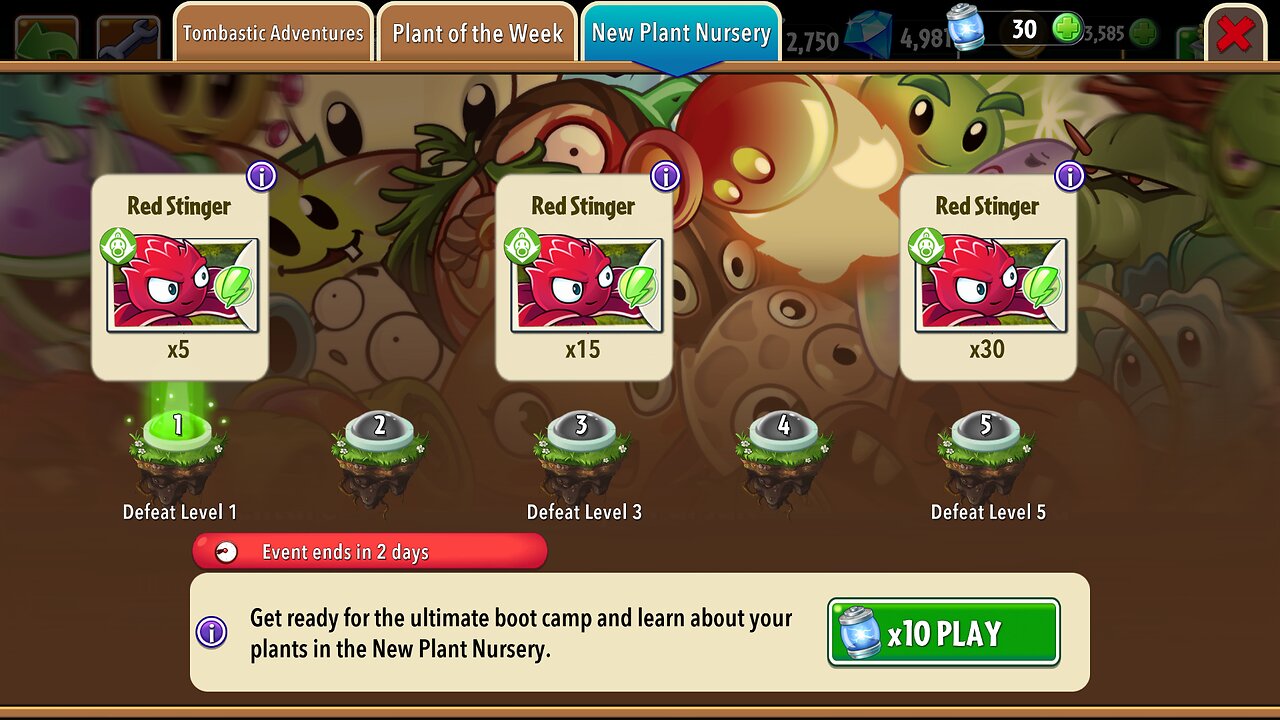 Plants vs Zombies 2 - Plant Nursery - Red Stinger - August 2025