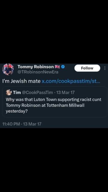Tommy Robinson is JEWISH! (Thumbnail pic is his 2017 Twitter post)