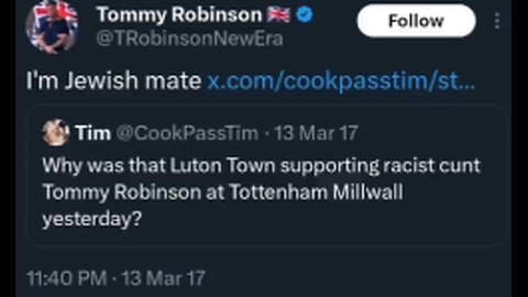 Tommy Robinson is JEWISH! (Thumbnail pic is his 2017 Twitter post)