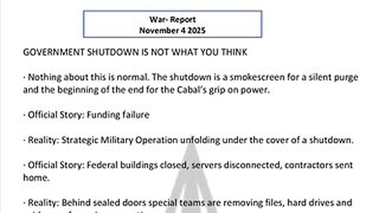 WAR REPORT - NOV 04 2025 - GOVERNMENT SHUTDOWN IS NOT WHAT YOU THINK