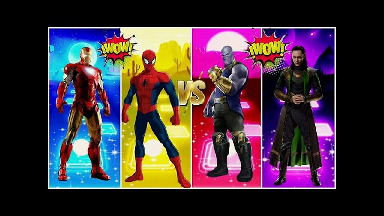 IRON MAN vs SPIDERMAN vs THANOS vs LOKI - Epic TILES HOP Battle! #tileshop #gameplay #EDM #musicgame