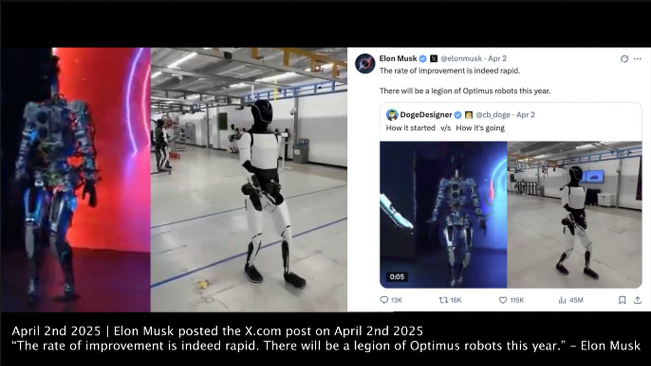 Optimus Robots | Why Did Elon Musk Post the Following X.com Post On April 2nd 2025? “The rate of improvement is indeed rapid. There will be a legion of Optimus robots this year.” - Musk | Why Does Elon Use the Term Legion?