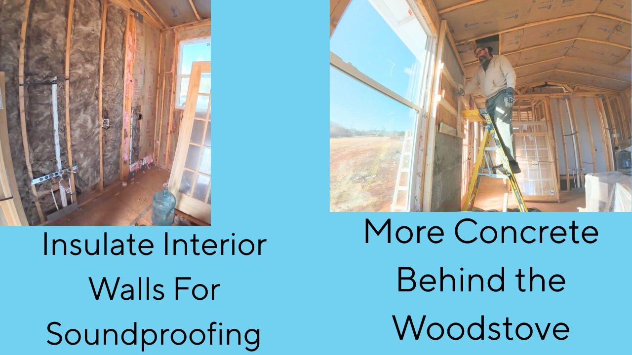 More Concrete Behind Woodstove, Insulate Interior Walls For Soundproof, & Clean-Up