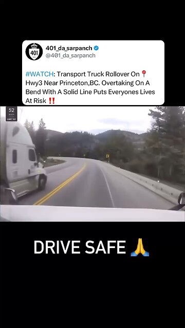 Truck Rollover On Hwy 3 In Bc