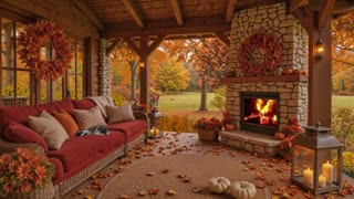 Cozy Autumn Day 🍁 Soft Piano Music & Crackling Fireplace for Focus and Calm