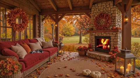 Cozy Autumn Day 🍁 Soft Piano Music & Crackling Fireplace for Focus and Calm