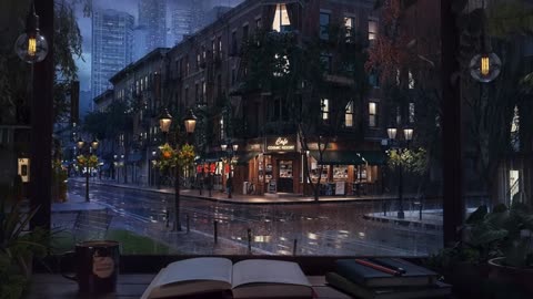New York Coffee Shop Ambience / Rain and Distant Thunder Sounds for Study and Relaxation
