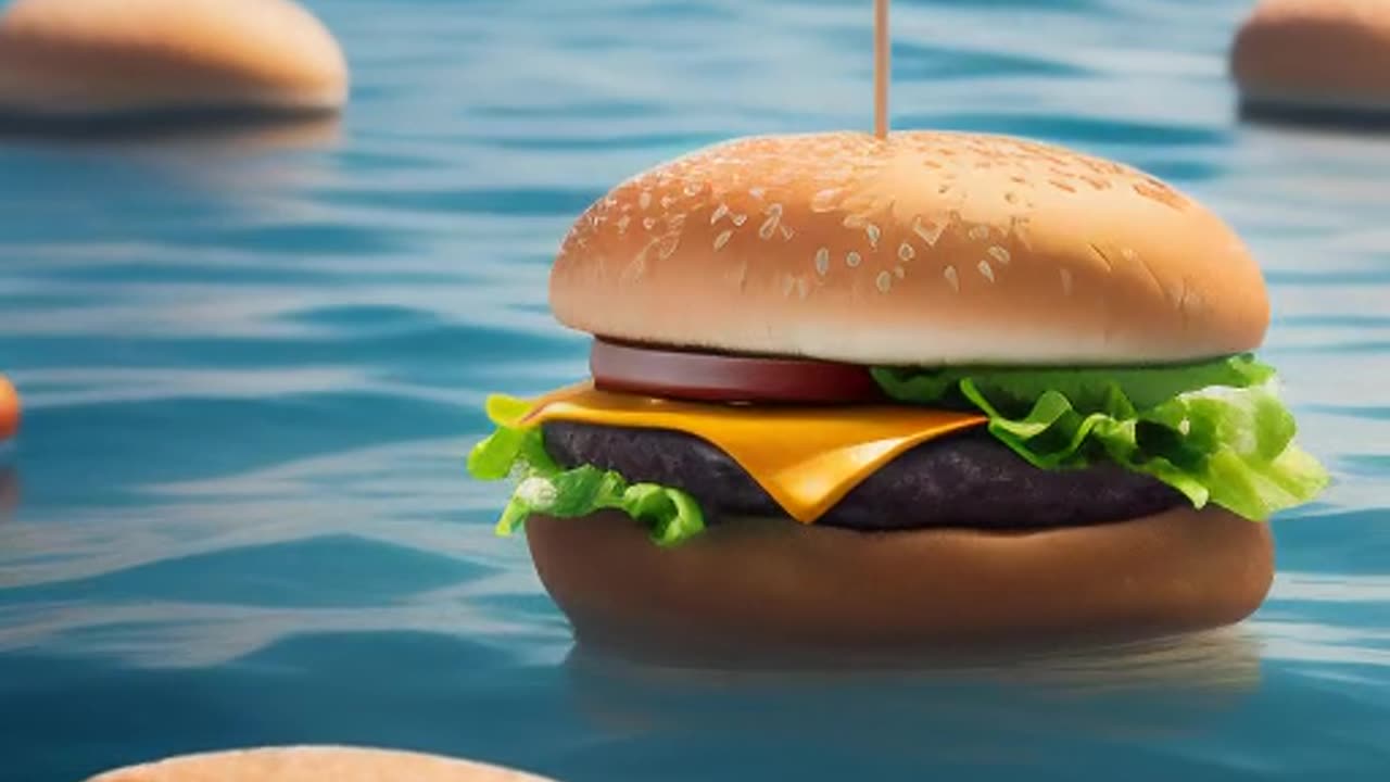 Burger floating in the ocean.mp4