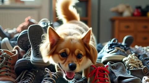 This dog stole shoes… but now he's trapped! 😱👟