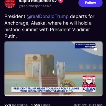 President Trump departs for Alaska this Morning (8:11 am Est post) 8.15.25