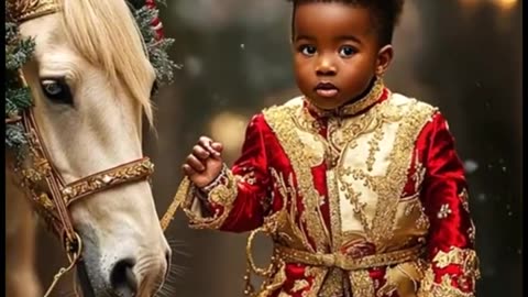 AI baby walking with horse