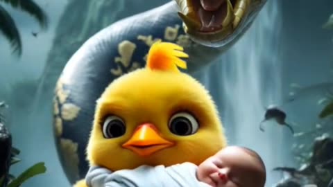Brave Chick 🐥 Saves Baby From Giant Python 🐍 #shorts #ai #funny #babyanimals #animalworld