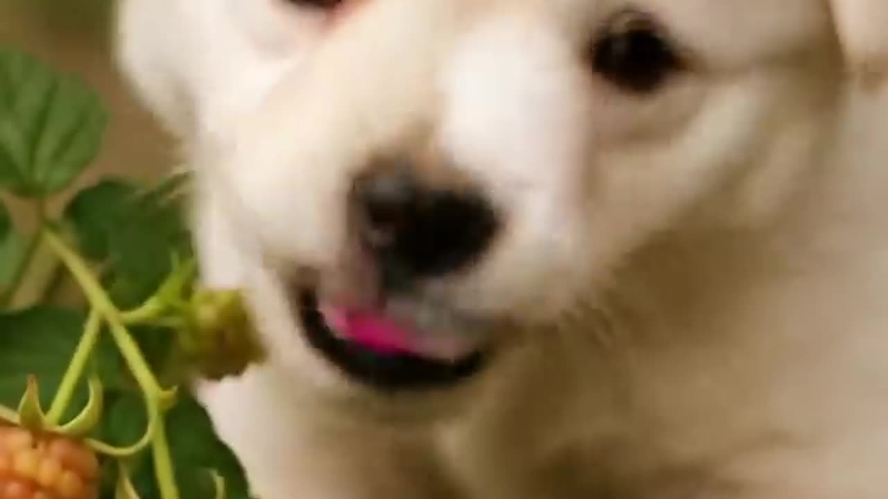 Puppy Eats Raspberry& BECOMES One!