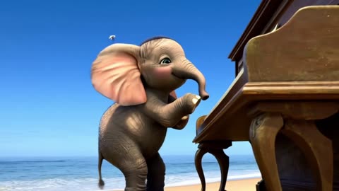 Adorable Baby Elephant Plays Piano and Dances on the Beach