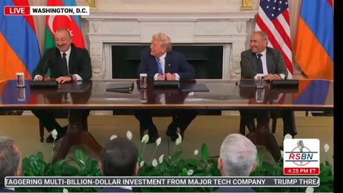 PRESIDENT TRUMP WITH PRESIDENT OF AZERBAIJAN AND PRIME MINISTER OF ARMENIA FOR PEACE DEAL SIGNING