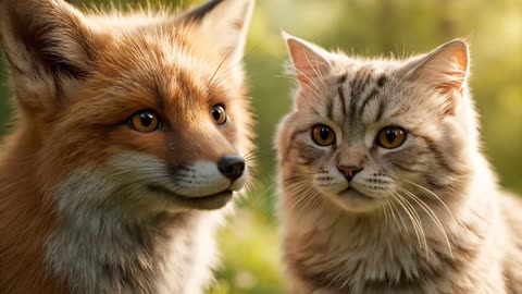 AI Video: The fox wants to be friends with the cat