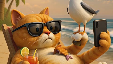 The Beach Cat 😹🌴 | Vacation, Selfie & Tsunami #cat #funny #animation #catmemes #cute