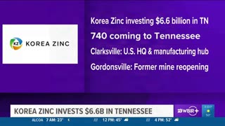 "More than 700 new jobs are coming to Tennessee... South Korean metals manufacturer Korea Zinc