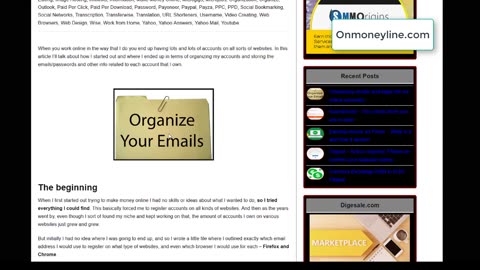 Organizing emails and login information for online accounts