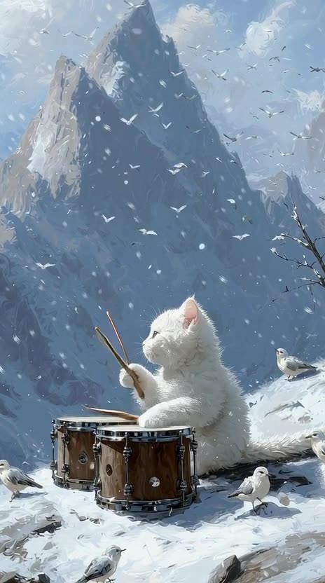 beautiful white kitten playing two