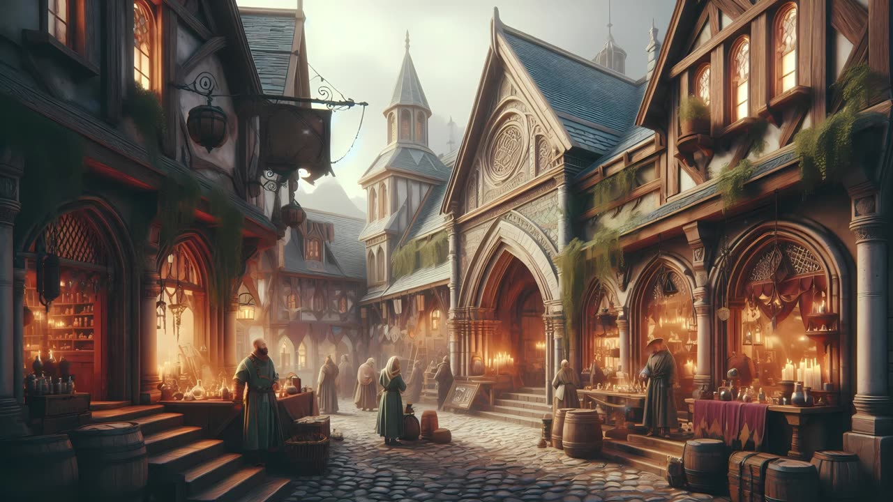 Medieval Fantasy Marketplace Ambience | Relaxing Soft Piano Soundscape | Celtic Fantasy Music