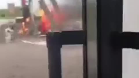 A Ukrainian drone attacks a Russian gas station and sets it on fire