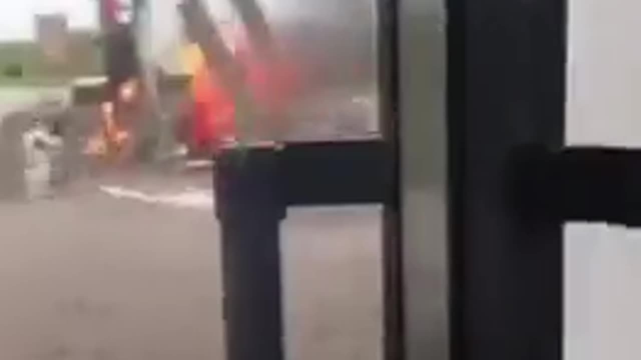 A Ukrainian drone attacks a Russian gas station and sets it on fire