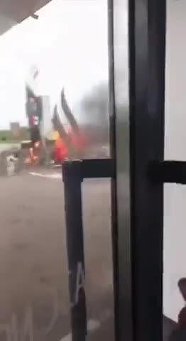 A Ukrainian drone attacks a Russian gas station and sets it on fire