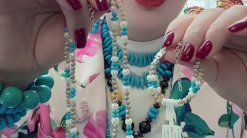 250530-11 Turquoise & Pearl Set: Oceanic Fantasy Around the Neck