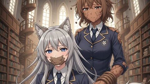 Monster Girl Academy: Werewolf Girl Tied Up and Gagged by Golem Girl