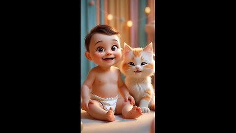 Baby and Kitten Get a Funny Surprise! Fart Reaction Moment