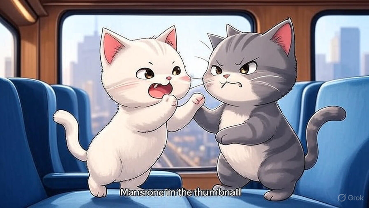 "Chibi Cat Fight on the Train! 🐱🚂 Cat Clash on Rails"