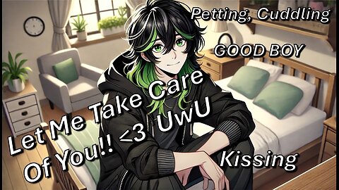 [ASMR] Femboy Cuddles, Pets & UwU's, Calls You Good Boy When You're Sick (M4M) (Rain) (Kissing)