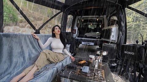 ⛈️LUXURY CAR TENT CAMP IN HEAVY WIND & RAIN