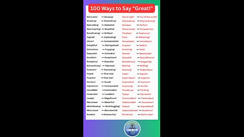 100 ways to say GREAT in Spoken English and IELTS English #english #great #shorts