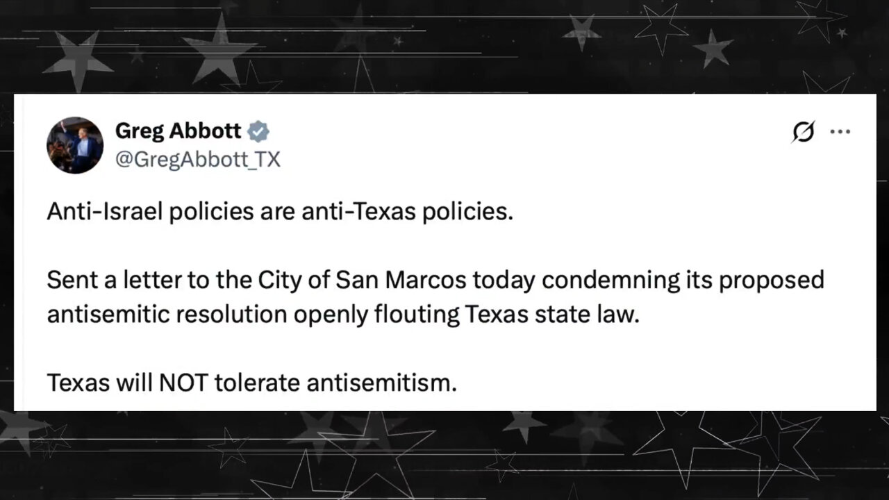 Gov. Greg Abbott Tells Texas Town It's Against The Law to Stop Sending Their Tax Dollars To Israel