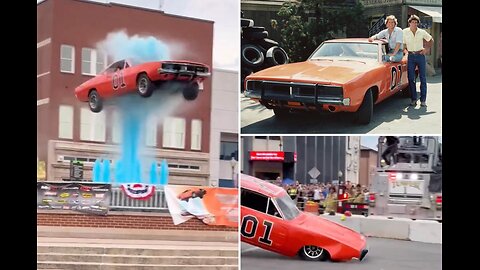 “General Lee” replica from “The Dukes of Hazzard” jumps the Somerset Fountain in Kentucky