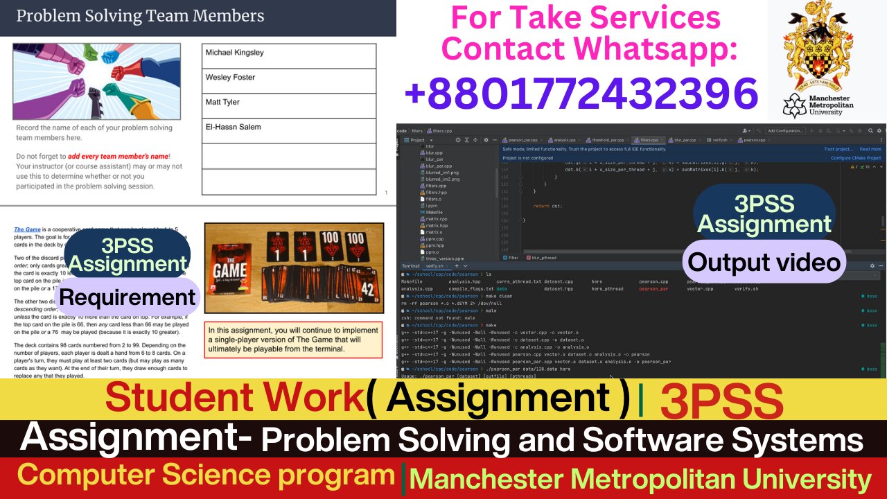Student Work (Assignment) | 3PSS Problem Solving & Software Systems | MMU University ,England