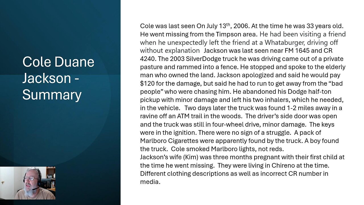 Cold Case Review Cole Jackson #EastTexas #Missingperson #Coldcase