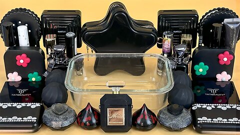 BLACK SLIME. Mixing makeup and glitter into Clear Slime. Satisfying Slime Videos