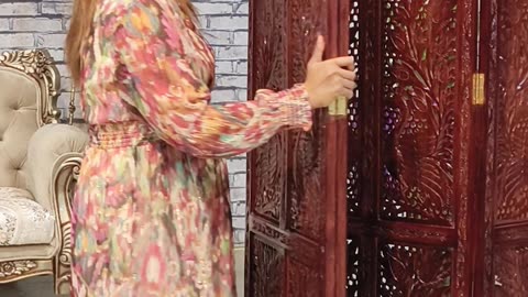 5-Panel Sheesham wood Partition | Handcrafted Peacock Jali design |